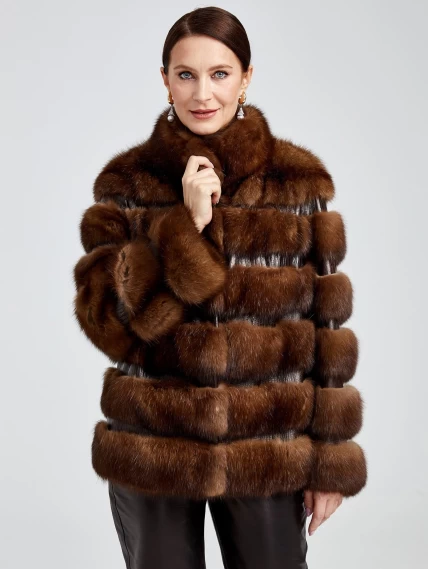 Зимний комплект женский: Шуба из меха соболя С-2 Ребекка + Брюки 02, коричневый/черный, р. 44, арт. 111317-5