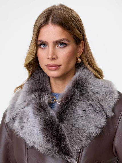 Короткое женское полупальто из натуральной овчины тоскана премиум класса 2049, коричневое, размер 48, артикул 64420-2