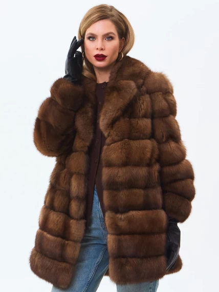 Шуба из меха соболя женская премиум класса 2А, темно-коричневая, размер 46, артикул 34210-0