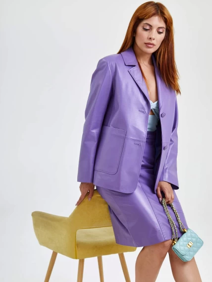 Сиреневая кожаная юбка карандаш 02рс, размер 46, артикул 85601-3