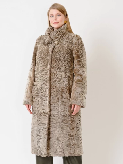 Зимний комплект женский: Шуба из каракуля Надежда + Брюки 06, бежевый/оливковый, р. 52, арт. 111372-3