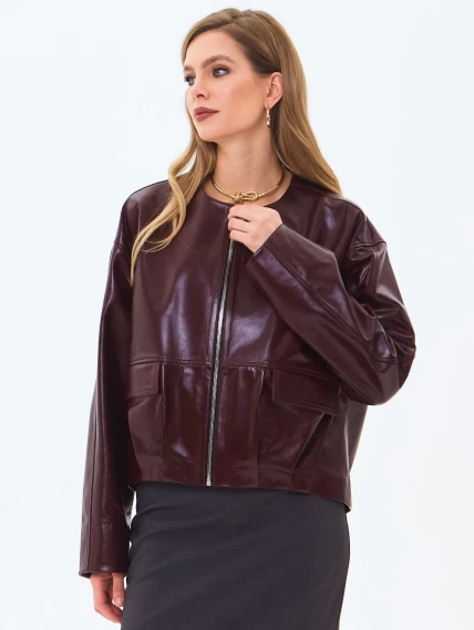 Кожаная куртка бомбер премиум класса для женщин 3094, бордовая, размер 50, артикул 24350-4