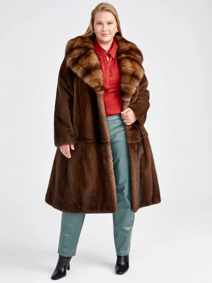 Зимний комплект женский: Шуба из меха норки с соболем 4021(авс) + Брюки 03, коричневый/оливковый, р. 44, арт. 111200-1