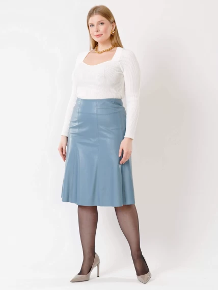Голубая расклешенная кожаная юбка 04, размер 50, артикул 85411-0
