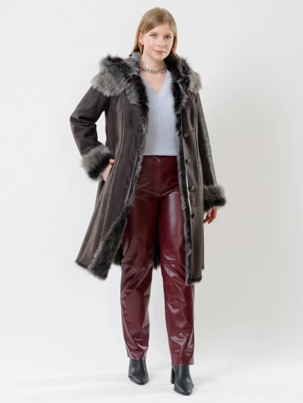 Зимний комплект женский: Дубленка 123НК + Брюки 02, коричневый/бордовый, р. 42, арт. 111249-5