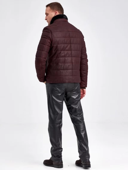 Кожаный пуховик зимний мужской 4678, короткий, бордовый, размер 50, артикул 23120-3