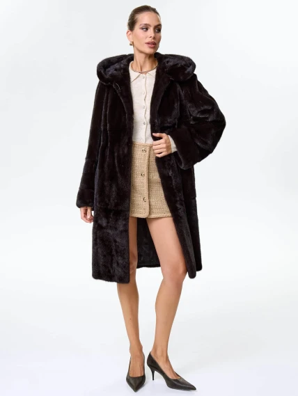 Шуба длинная из меха норки женская Надежда(к), черная, размер 48, артикул 64530-5