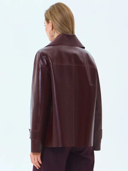 Бордовый кожаный женский пиджак премиум класса 3097, размер 48, артикул 24310-3