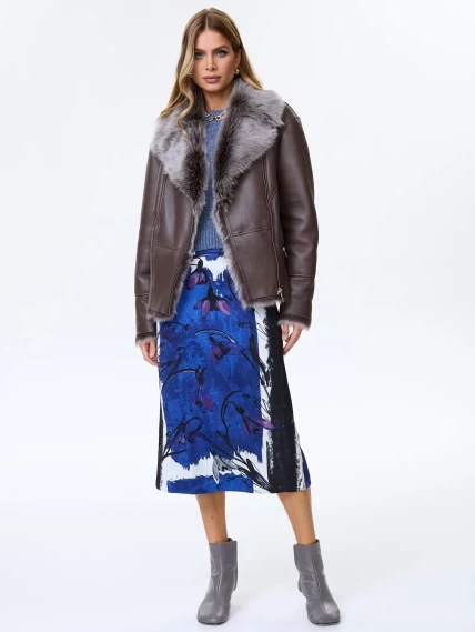 Короткое женское полупальто из натуральной овчины тоскана премиум класса 2049, коричневое, размер 48, артикул 64420-1