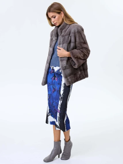 Короткая норковая женская поперечная шуба Ольга(в), графитовая, размер 46, артикул 34040-6