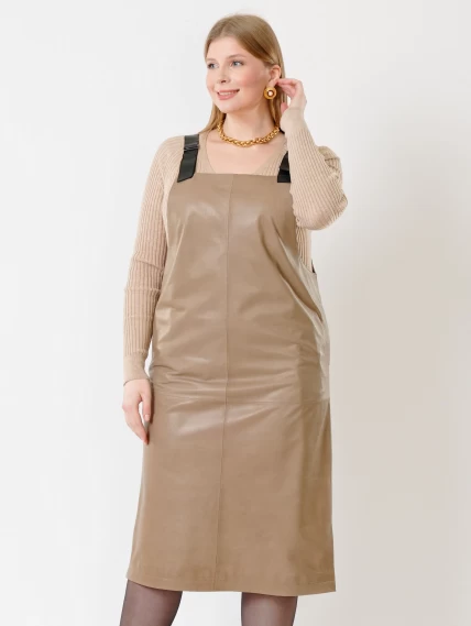 Кожаный сарафан 01, серо-коричневый, размер 44, артикул 85372-6