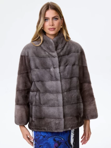 Норковая поперечная куртка женская Ольга(в), графитовая, размер 46, артикул 34030-4