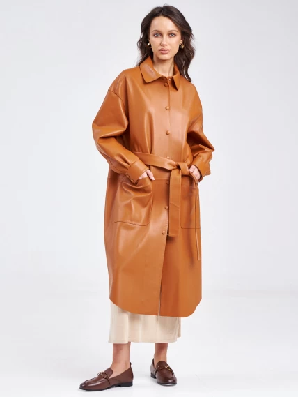 Кожаное женское платье рубашка из натуральной кожи премиум класса 04, виски, размер 48, артикул 23190-5