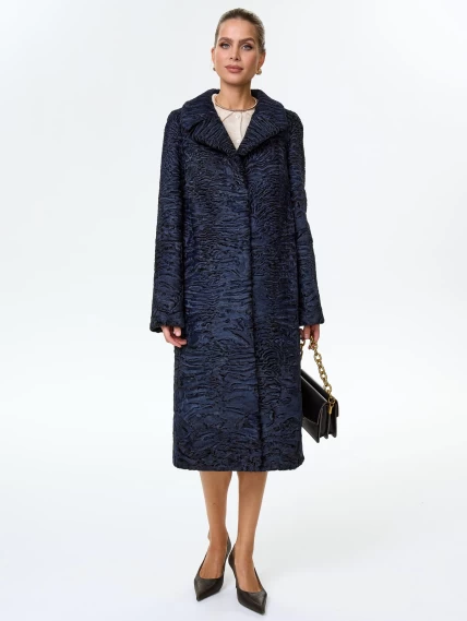 Длинное пальто из меха каракульчи для женщин премиум класса Лола(ав), синее, размер 48, артикул 33970-5