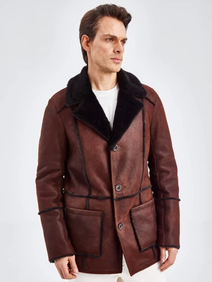 Дубленка пиджак с выпущенным мехом для мужчин премиум класса 434, виски, размер 54, артикул 71440-6
