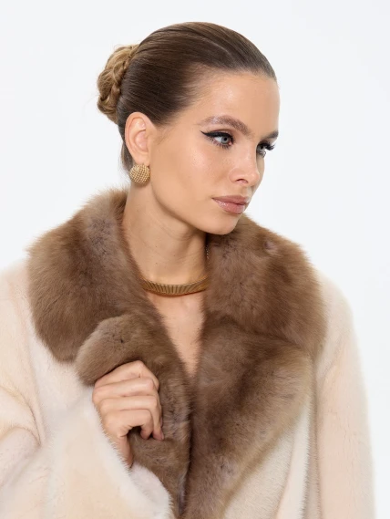 Длинная женская шуба из меха норки Лола, жемчужная, размер 54, артикул 65630-6