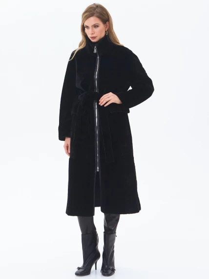 Длинная женская дубленка из астрагана 2062, черная, размер 44, артикул 64700-1