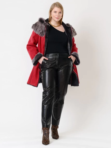 Женская дубленка с капюшоном из тосканы 270, красная, размер 46, артикул 14710-5