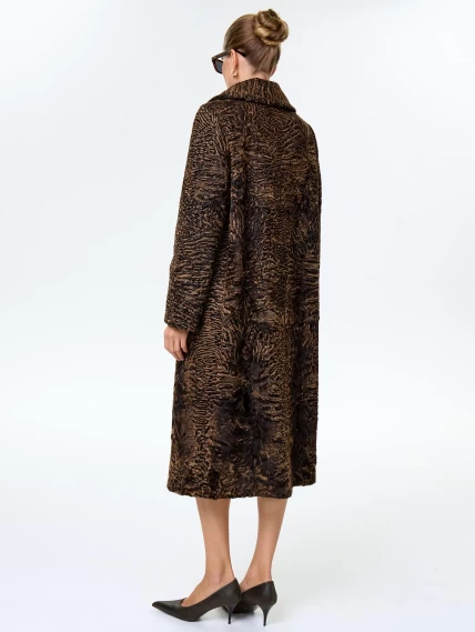 Длинное пальто из меха каракульчи для женщин премиум класса Лола(ав), темно-коричневое, размер 50, артикул 33980-7