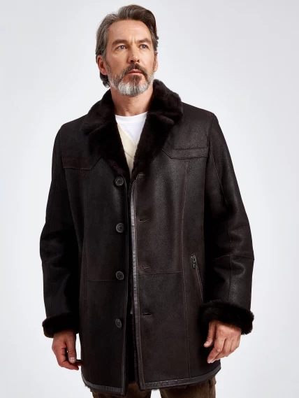 Мужская классическая дубленка 405, коричневая, размер 46, артикул 70640-0