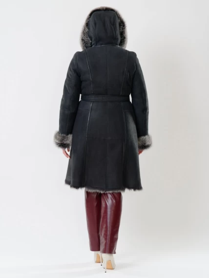 Длинная женская дубленка из тосканы с капюшоном 123нк, черная, размер 52, артикул 61132-6