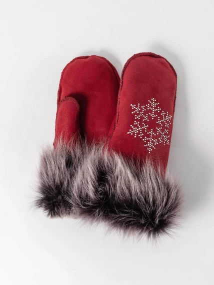 Красные варежки-снежинка из овчины меховой женские, размер One Size, артикул 20390-0