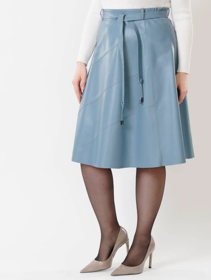 Кожаная расклешенная юбка из натуральной кожи 01рс, голубая, размер 46, артикул 85451-4