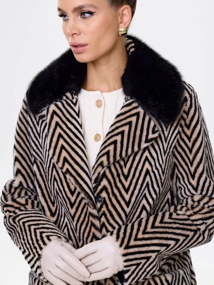 Двусторонняя женская дубленка с воротником из меха норки премиум класса 2003, бежевая, размер 48, артикул 62461-5