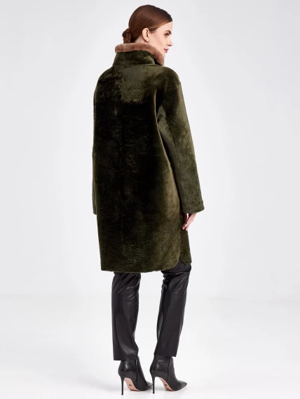 Женская двусторонняя дубленка из астрагана с мехом норки премиум класса 2018, хаки, размер 50, артикул 62771-2