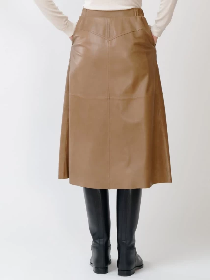 Коричневая кожаная юбка 08, размер 50, артикул 85541-7