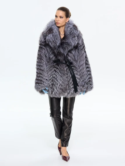 Женская короткая шуба из меха лиса Л1010 - 21, серебристо-чёрная, размер 46, артикул 65320-5