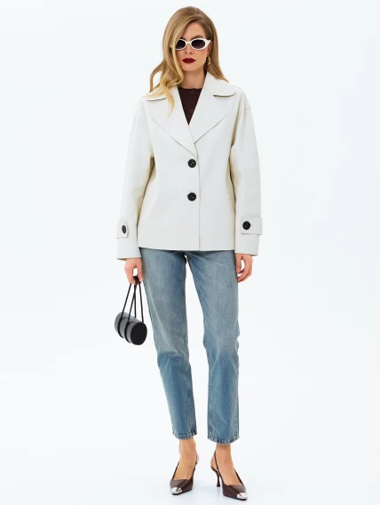 Белый кожаный женский пиджак премиум класса 3097, размер 44, артикул 24720-1
