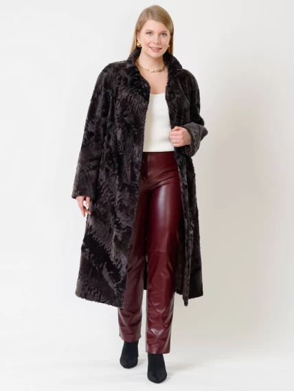 Зимний комплект женский: Шуба из каракуля Елизавета(с) + Брюки 02, коричневый/бордовый, р. 56, арт. 111305-0