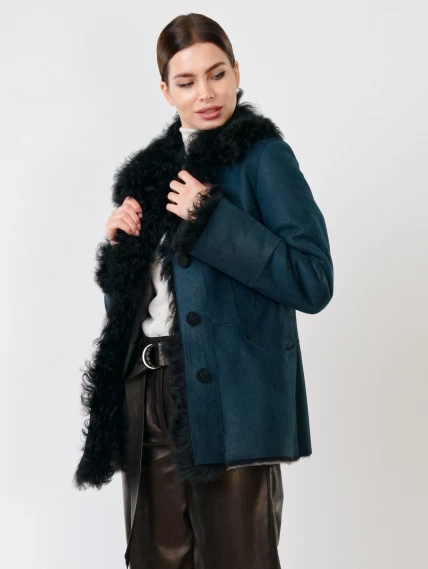 Короткая женская дубленка с овчиной тиградо 289, синяя, размер 42, артикул 61780-5