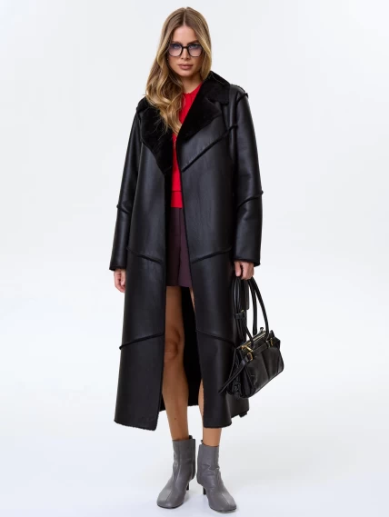 Длинная классическая женская дубленка премиум класса 2054, черная, размер 48, артикул 64170-1