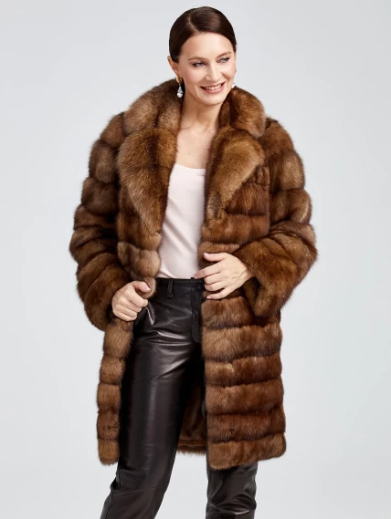 Зимний комплект женский: Шуба из меха соболя Лола + Брюки 03, коричневый/черный, р. 44, арт. 111344-4