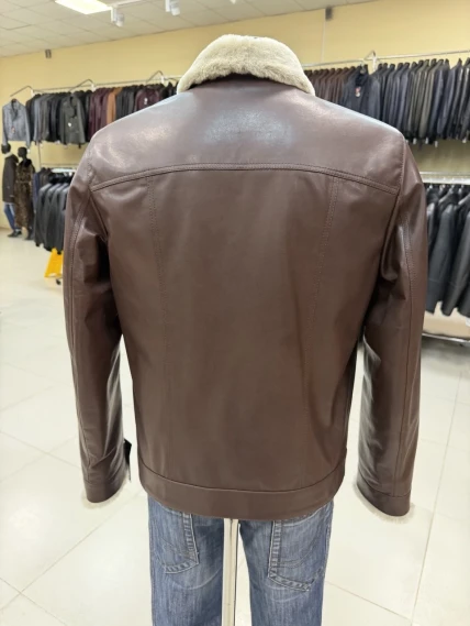 Короткая мужская дубленка премиум класса 565мех, коричневая, размер 48, артикул 29810-1