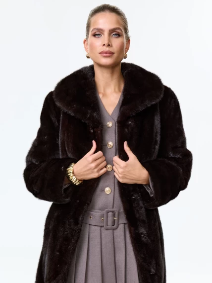 Длинное женское пальто из меха норки Белла(в), черное, размер 52, артикул 64520-1