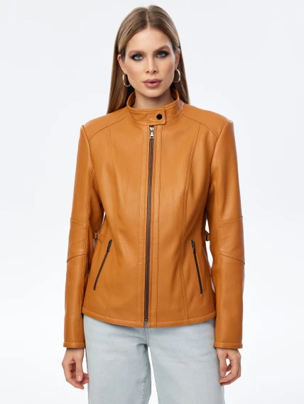 Кожаная женская куртка премиум класса 3044, песочная, размер 48, артикул 24280-0
