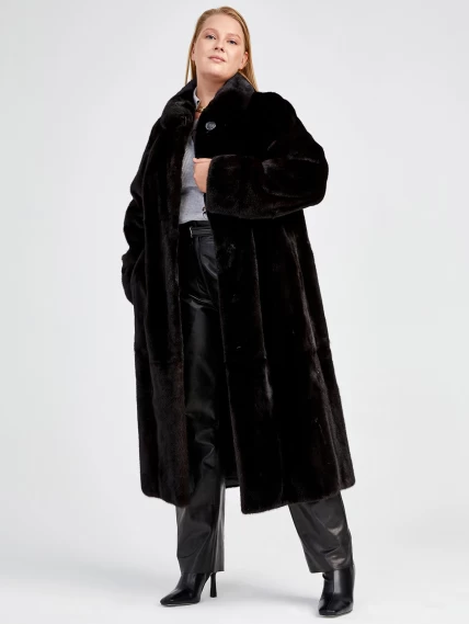 Длинная норковая шуба с воротником стойкой для женщин Елизавета(в), черная, размер 70, артикул 32910-5