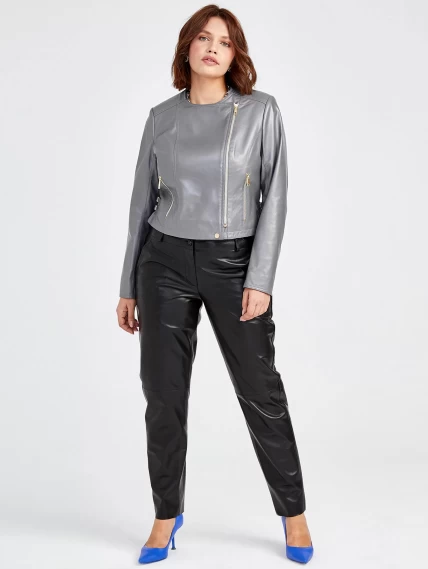 Кожаный комплект женский: Куртка 389 + Брюки 03, серый/черный, р. 42, арт. 111116-0