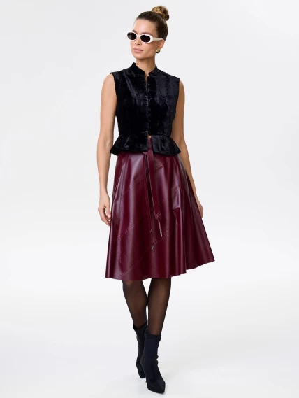 Кожаная расклешенная юбка из натуральной кожи 01рс, бордовая, размер 44, артикул 85180-3