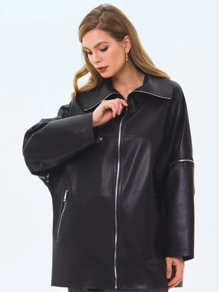 Кожаная куртка премиум класса для женщин 3088, черная, размер 46, артикул 24330-2