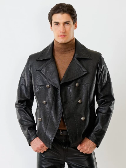 Двубортная мужская кожаная куртка Клуб, черная, размер 56, артикул 28781-0