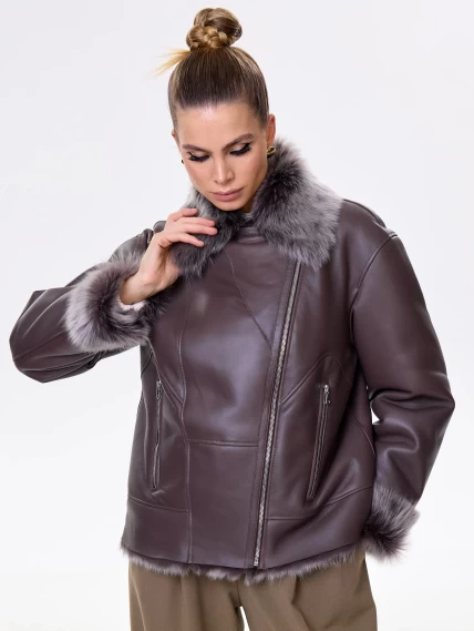 Короткая женская дубленка из тосканы премиум класса 2049, коричневая, размер 48, артикул 64200-7