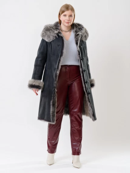 Зимний комплект женский: Дубленка 123НК + Брюки 02, черный/бордовый, р. 42, арт. 111250-5