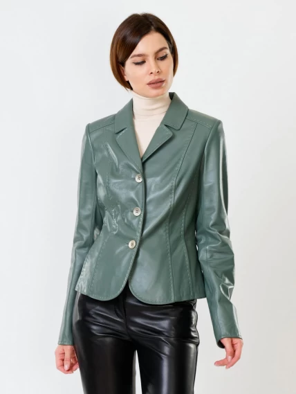 Оливковый кожаный женский пиджак премиум класса 316рс, размер 44, артикул 90250-1