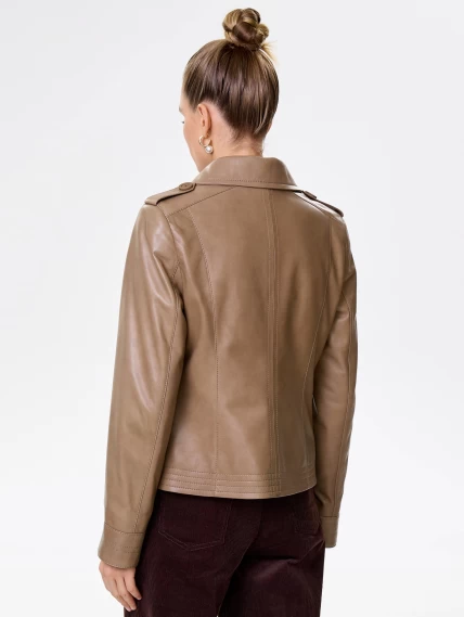 Короткий кожаный пиджак премиум класса для женщин 304, серо-коричневый, размер 46, артикул 23630-5