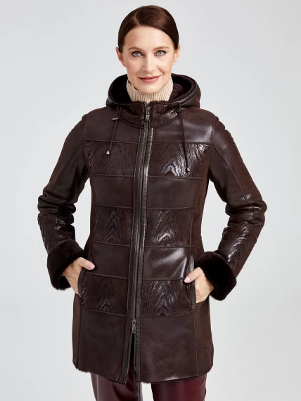 Зимний комплект женский: Дубленка 268 + Брюки 02, коричневый/бордовый, р. 42, арт. 111373-2