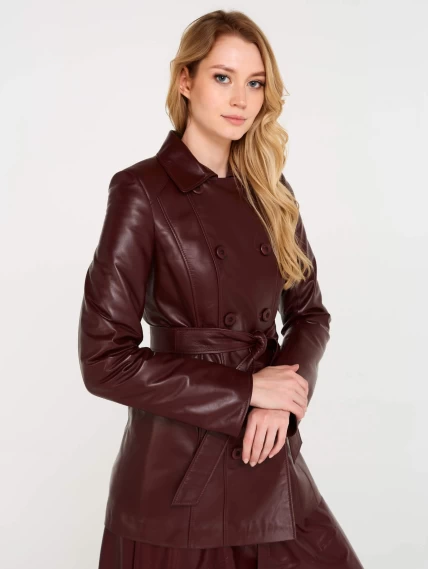 Кожаный комплект женский: Плащ утепленный 309ш + Юбка 01рс, бордовый, р. 46, арт. 111183-3